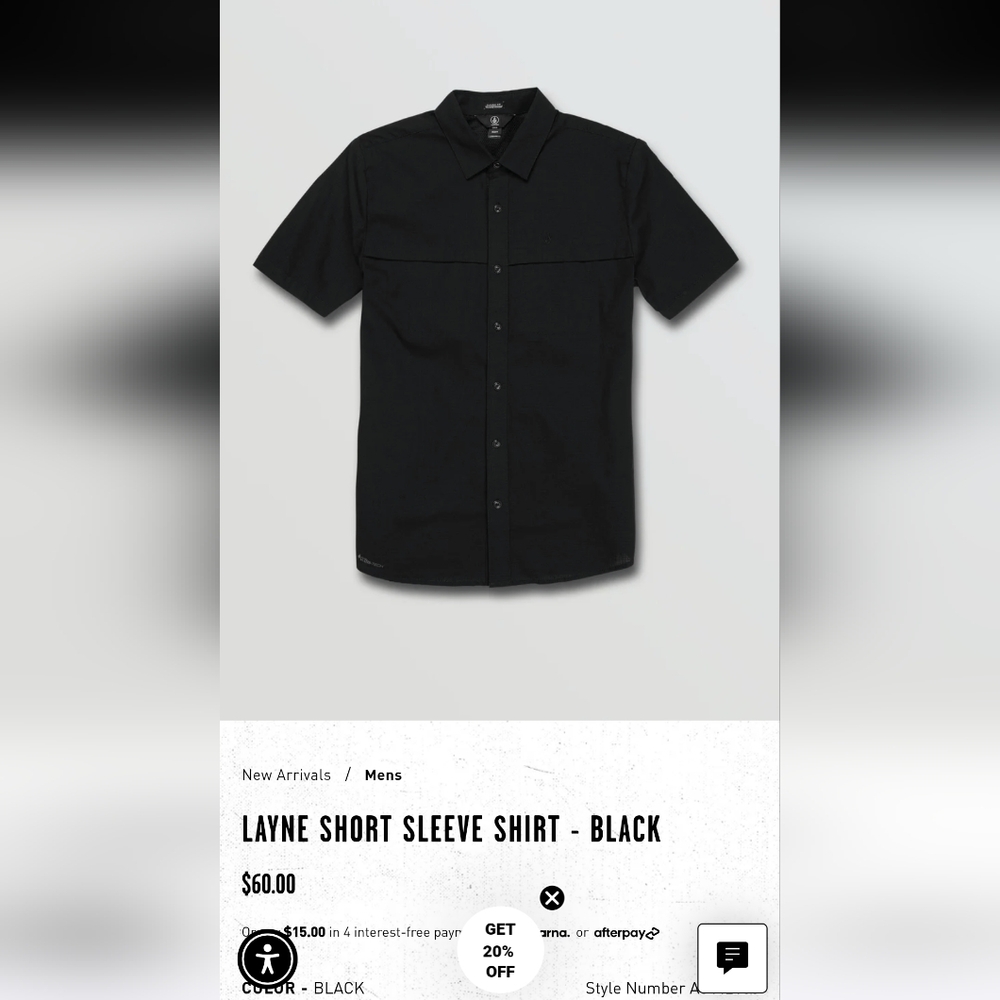 Men's Volcom Layne Short Sleeve Shirt Classic Fit Size Medium Black